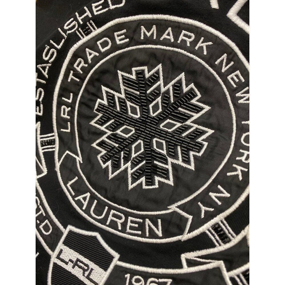 Ralph Lauren Women Black Beaded embroidered Graphic Short Sleeve Top Size L - Picture 3 of 9